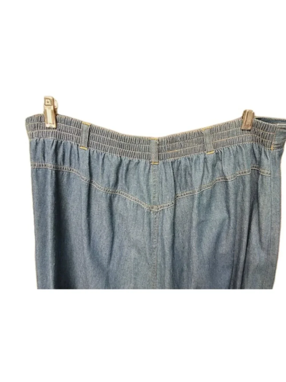 Vintage 90s Denim Maxi Skirt Jean Skirt 20W Y2K Button Front A Line Elastic Back - Picture 15 of 16